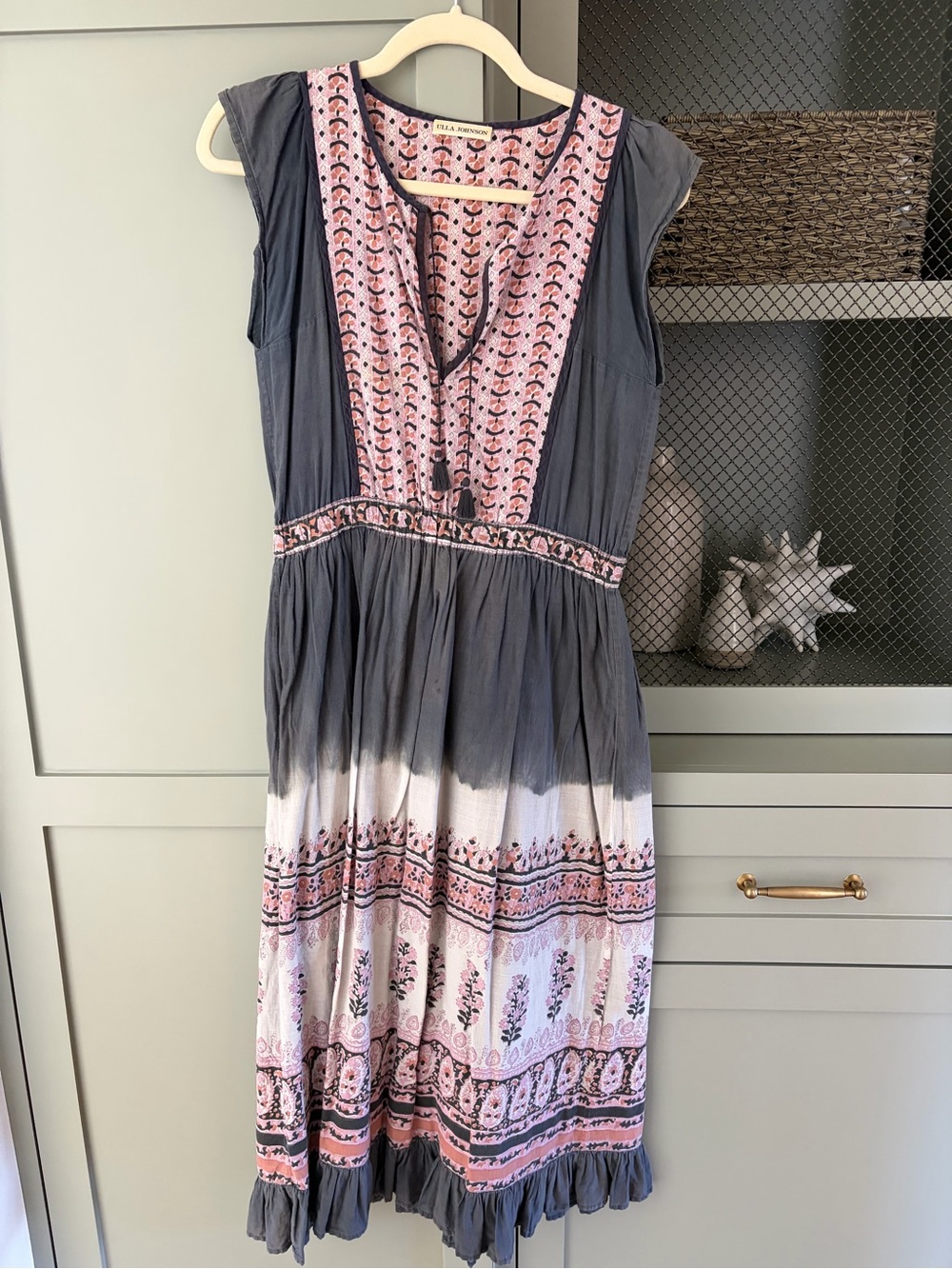 Ulla Johnson Gray and Pink Boho Maxi Dress